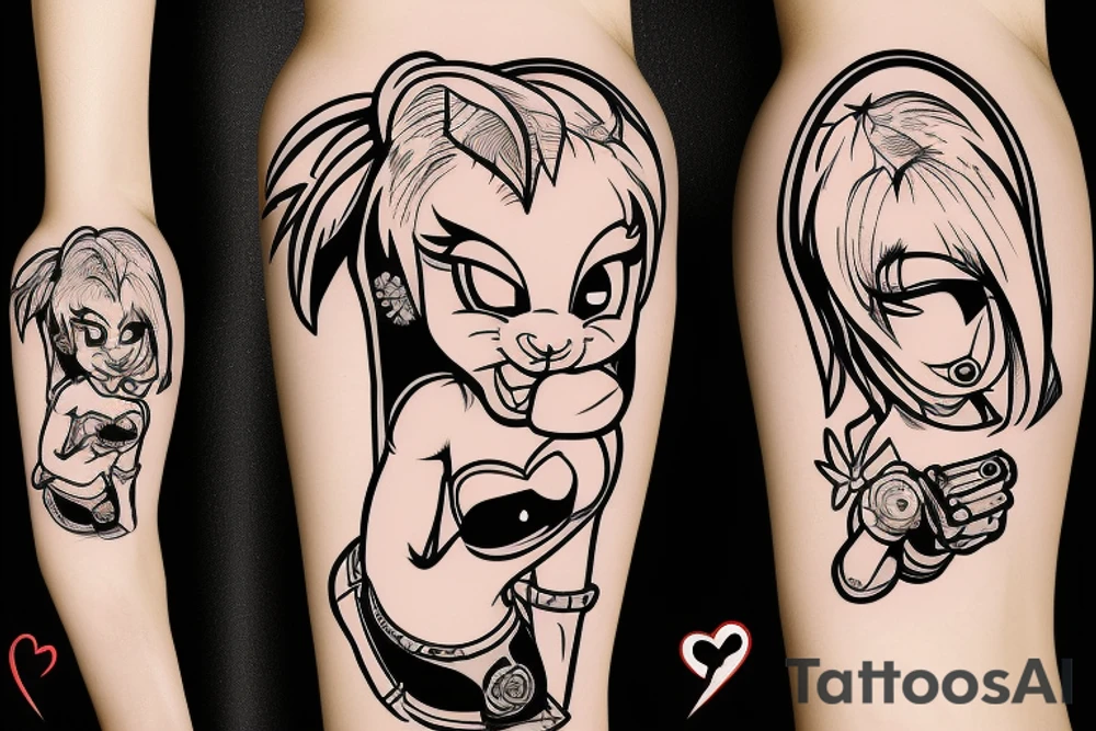 lola bunny with gun showing middle finger tattoo idea