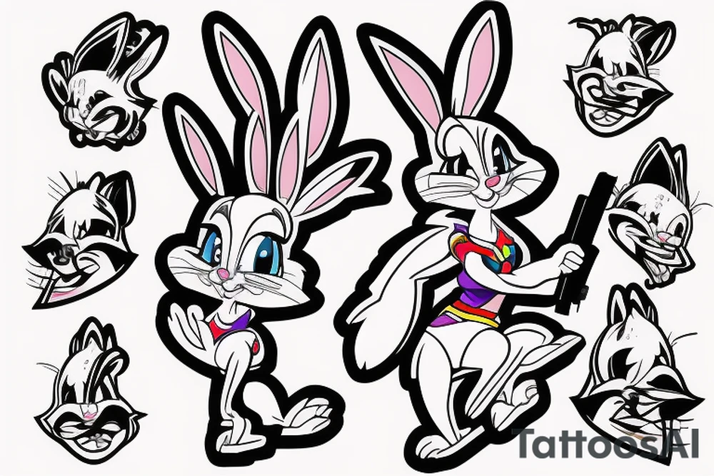lola bunny with gun showing middle finger tattoo idea