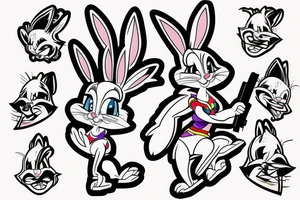 lola bunny with gun showing middle finger tattoo idea
