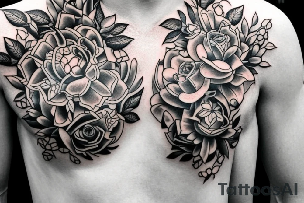 Flowers on chest tattoo idea