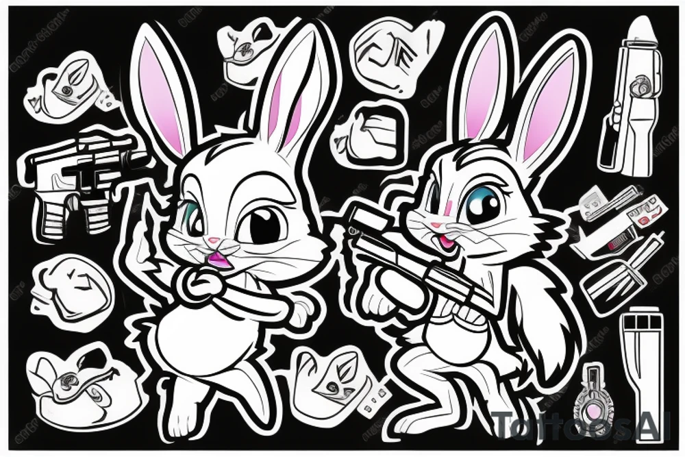 lola bunny with gun showing middle finger tattoo idea