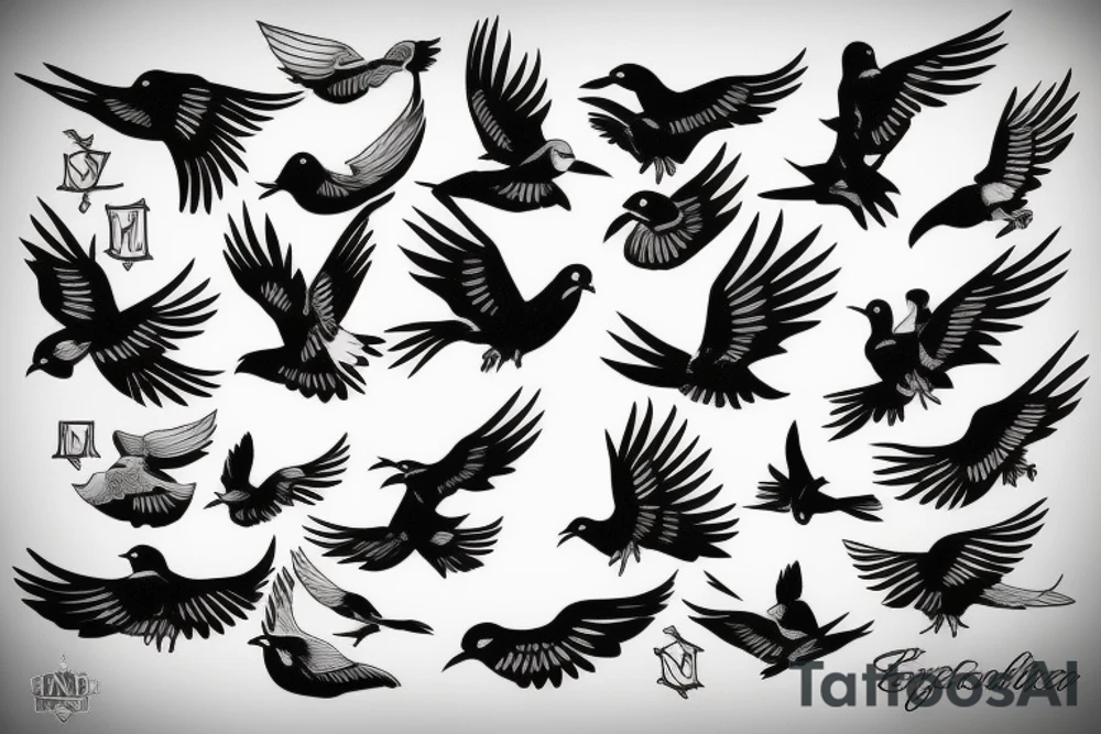 minimal black and white flying birds tattoo idea