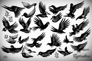 minimal black and white flying birds tattoo idea