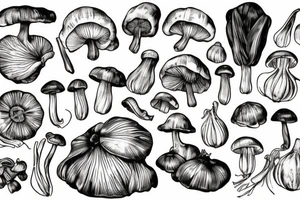 Botanical illustration of onion, mushrooms, garlic etc tattoo idea