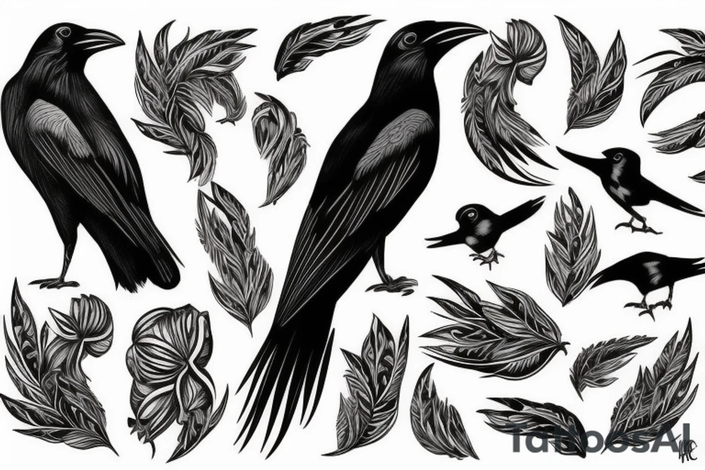 minimal black and white crow tattoo idea