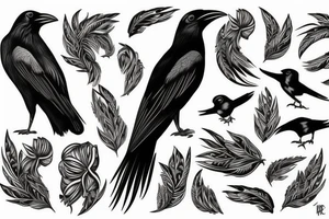 minimal black and white crow tattoo idea