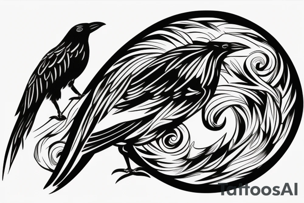 minimal black and white crow tattoo idea