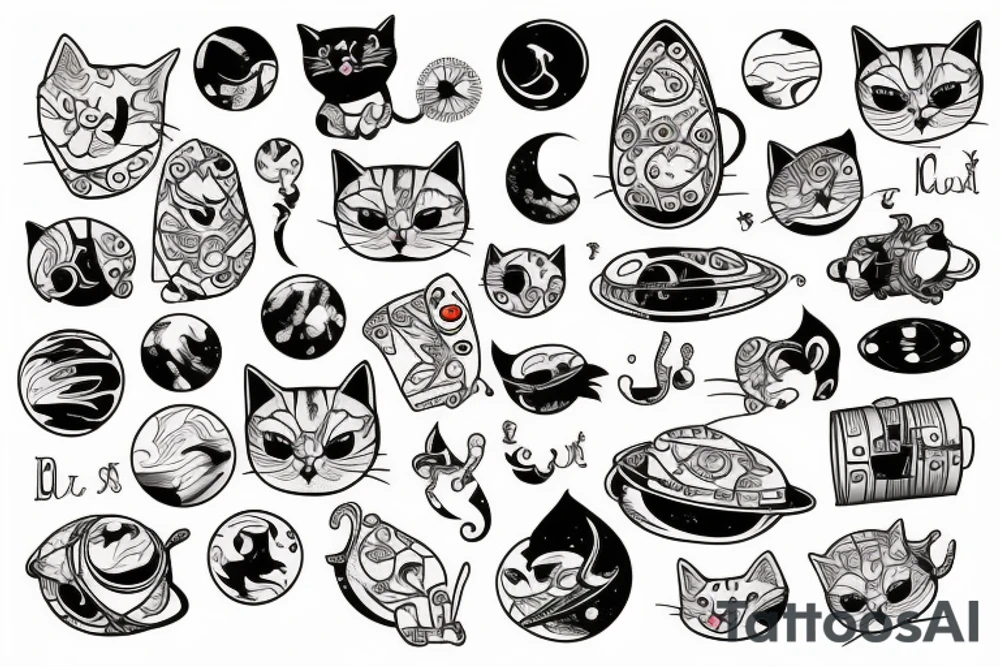 a cat in spaceship tattoo idea