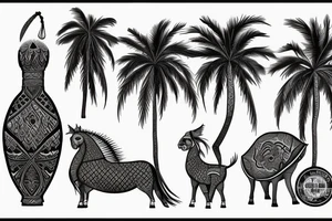 A arabian palm with old home and dallah tattoo idea