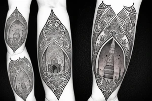 A arabian palm with old home and dallah tattoo idea