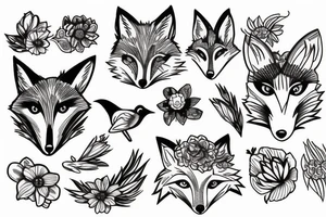 Fox, bird, flowers tattoo idea