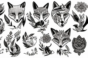 Fox and bird and flowers tattoo idea
