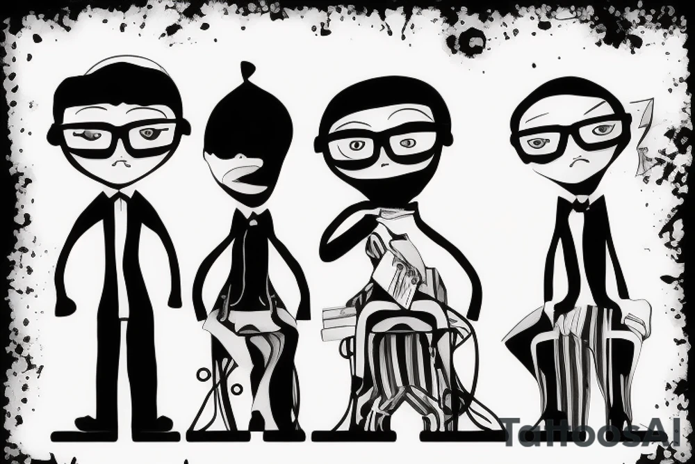 three friends. one of them is tall and one of them have glasses. they are best friends for each others. tattoo idea