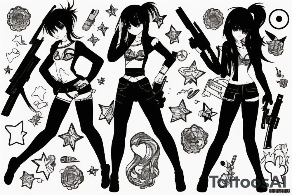 Anime girl with gun tattoo idea