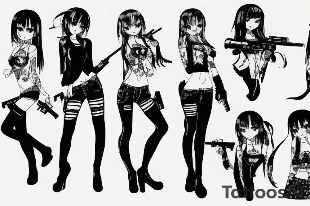 Anime girl with gun tattoo idea
