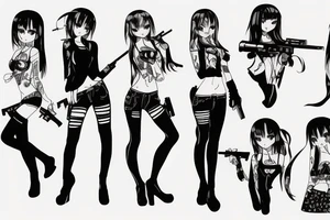 Anime girl with gun tattoo idea