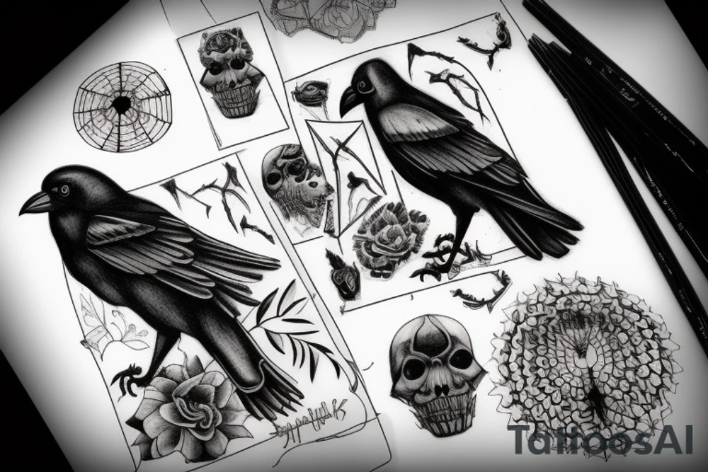 A scary crow tattoo idea