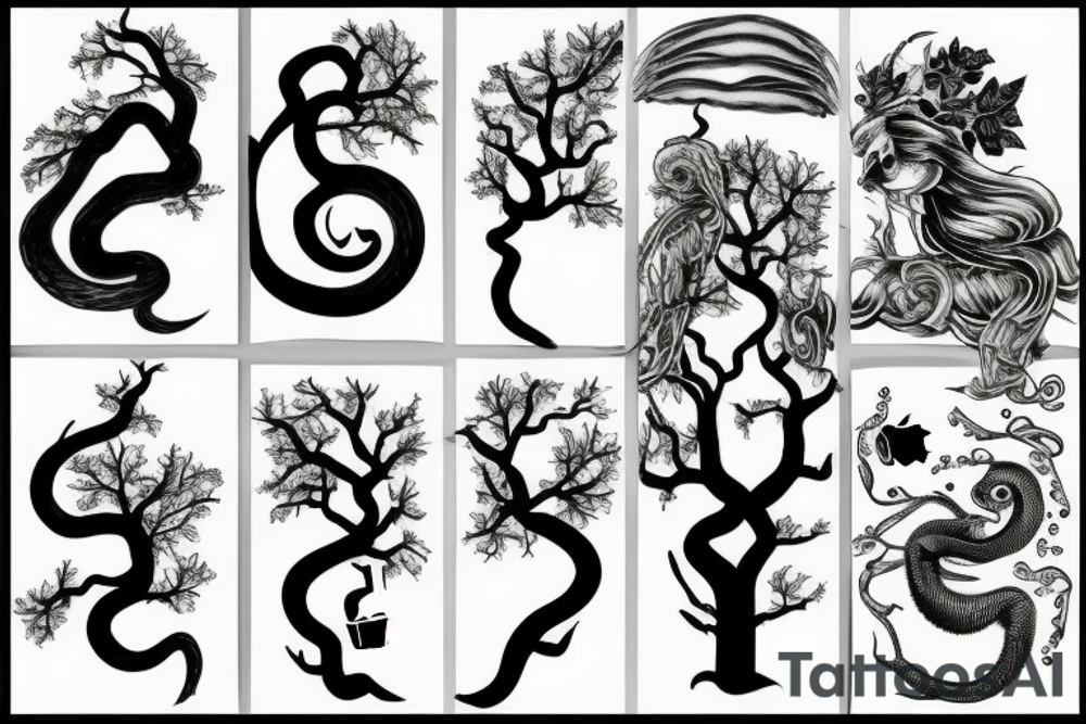 snake and apple on the tree branches tattoo idea