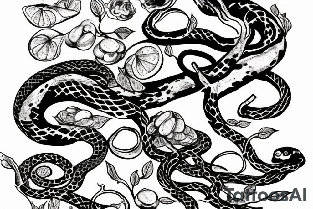 snake and apple on the tree branches tattoo idea