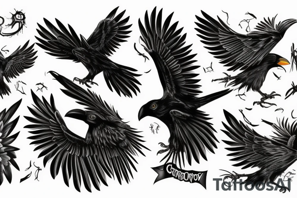 A scary crow with open wings tattoo idea