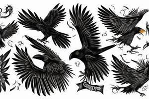 A scary crow with open wings tattoo idea