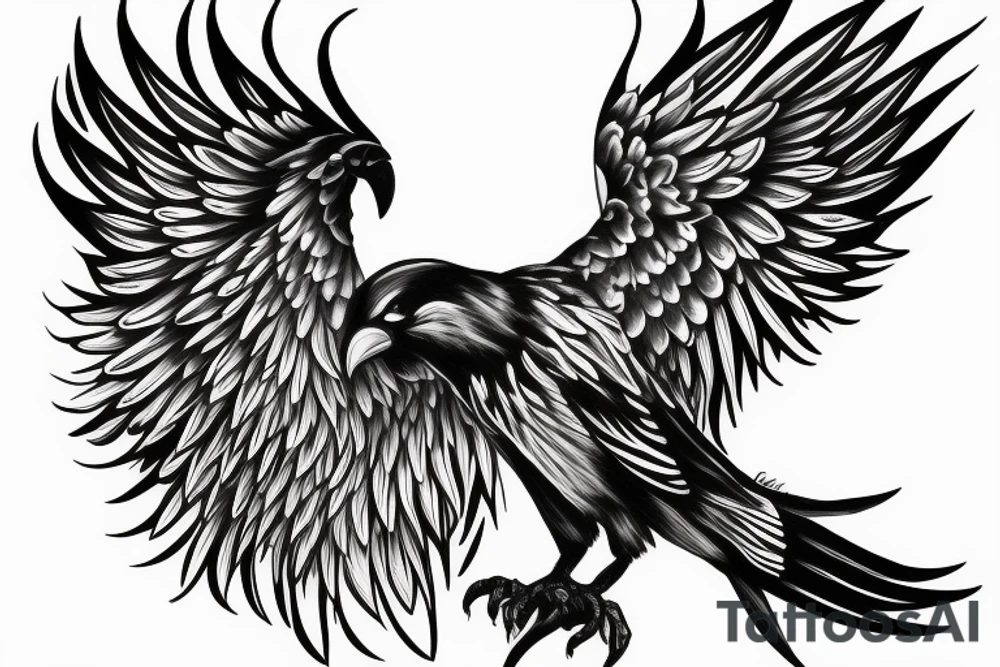 A scary crow with open wings tattoo idea