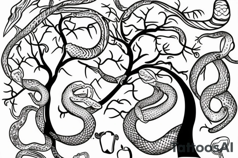 snake and apple on the tree branches tattoo idea