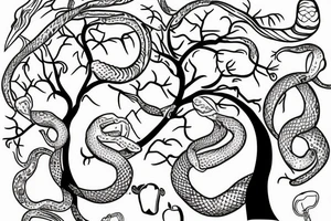 snake and apple on the tree branches tattoo idea
