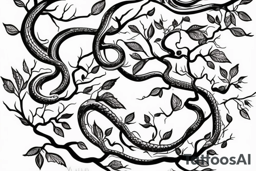 snake and apple on the tree branches tattoo idea