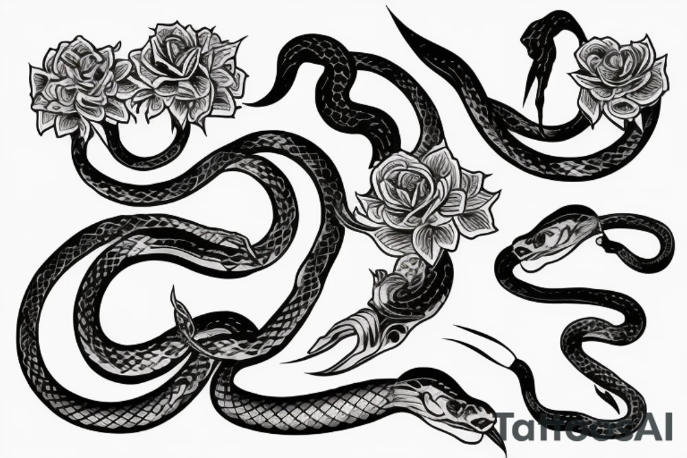 long knife with flowers and snake tattoo idea