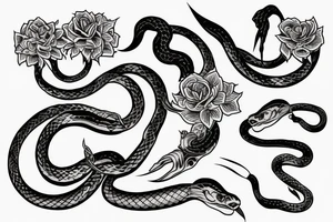 long knife with flowers and snake tattoo idea