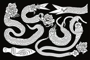long knife with flowers and snake tattoo idea
