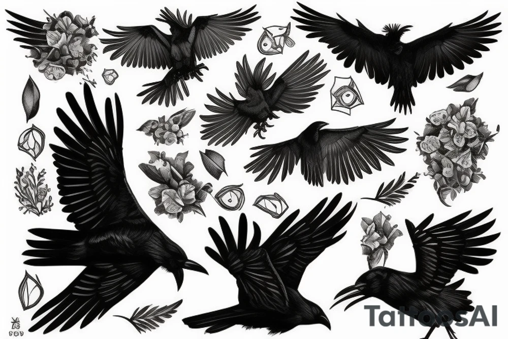 A crow with open wings tattoo idea
