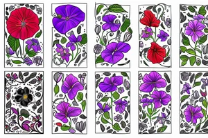 Different colored flowers and morning glory tattoo idea