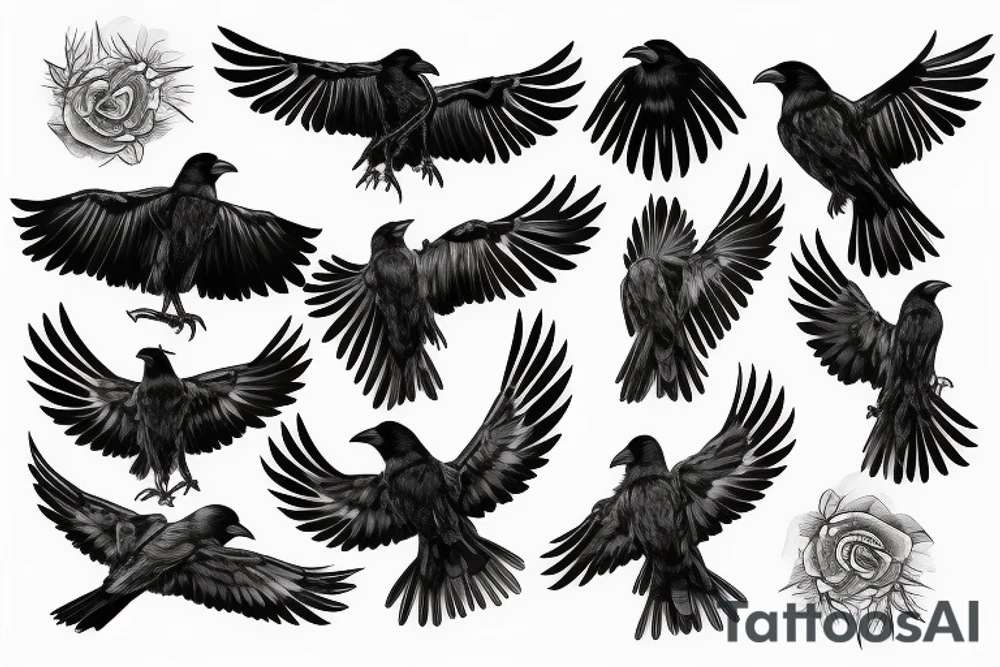 A crow with open wings tattoo idea