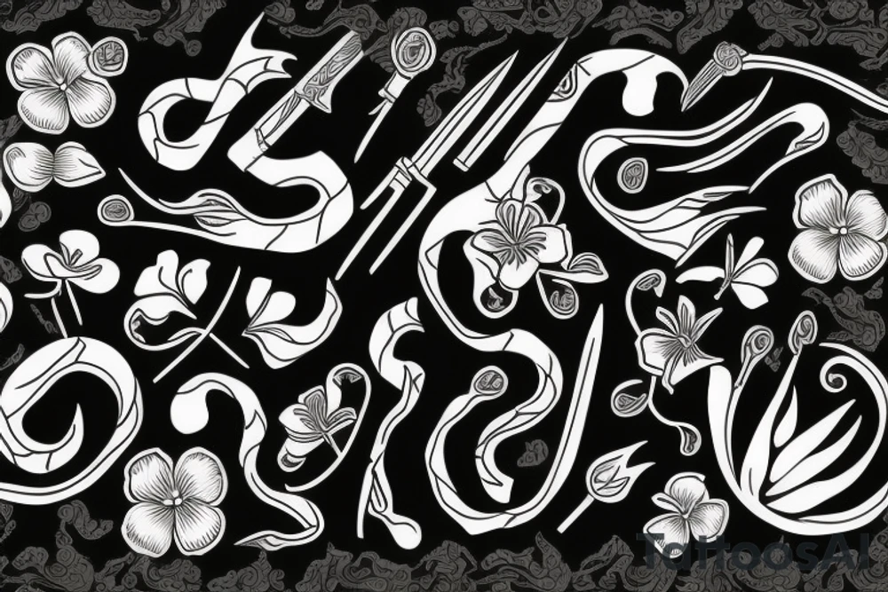 knife with flowers and snake tattoo idea
