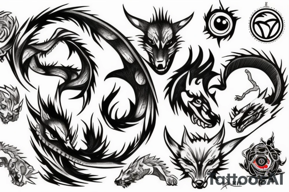 Sharingan style and a wolf or dragon tattoo idea