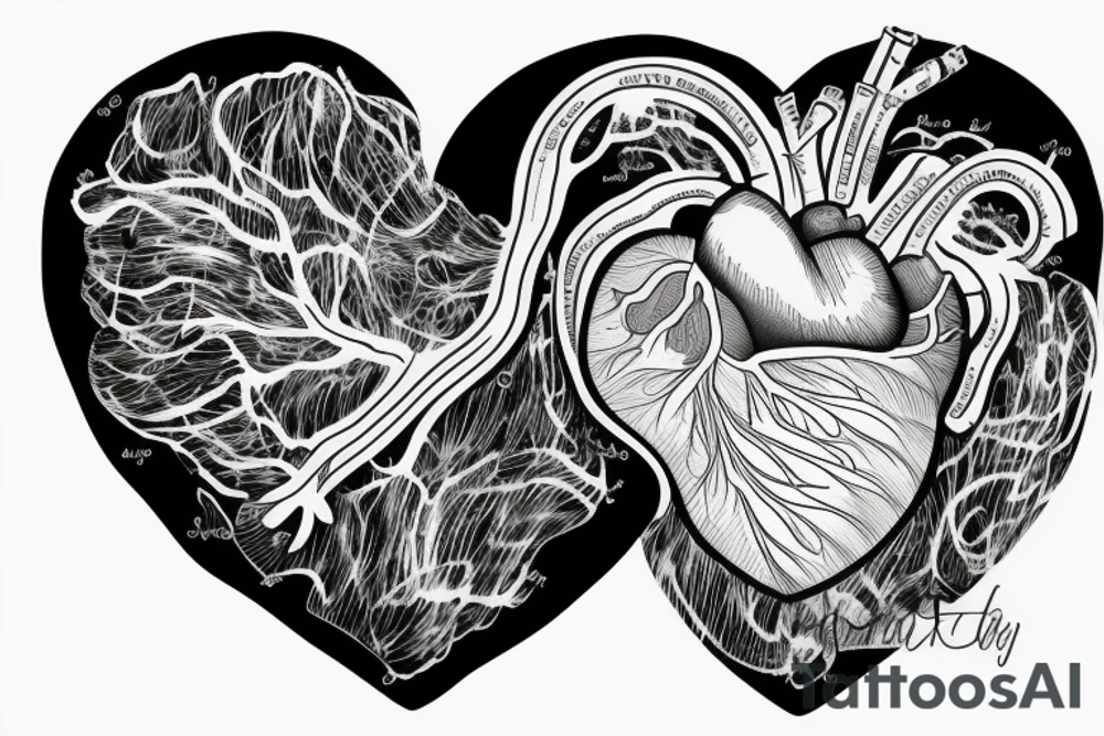 an anatomical heart inside which is a cosmos that exits the heart by the milky way tattoo idea
