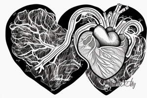 an anatomical heart inside which is a cosmos that exits the heart by the milky way tattoo idea