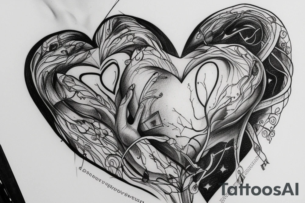 an anatomical heart inside which is a cosmos that exits the heart by the milky way tattoo idea