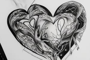 an anatomical heart inside which is a cosmos that exits the heart by the milky way tattoo idea