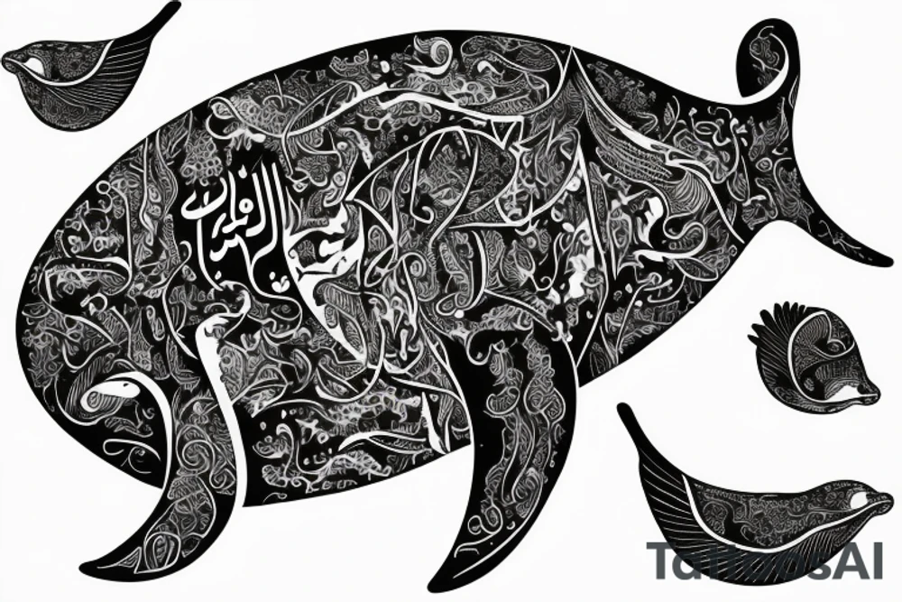 Word map with whale in Persian. tattoo idea