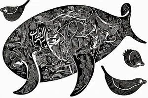 Word map with whale in Persian. tattoo idea