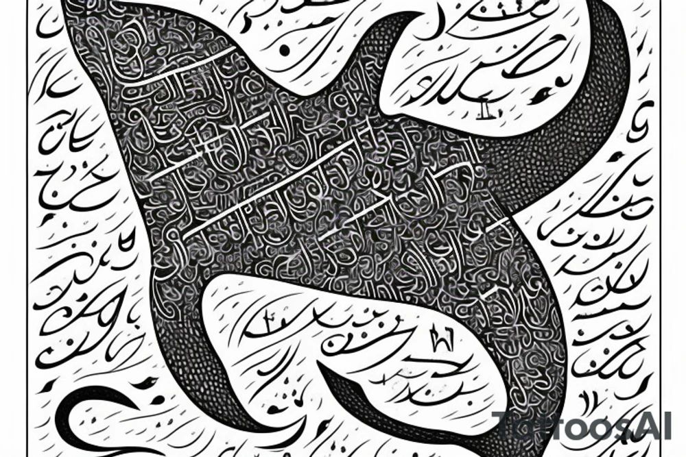 Word map with whale in Persian. tattoo idea