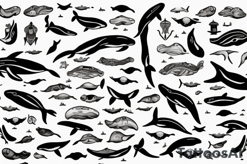 Word map with whale tattoo idea