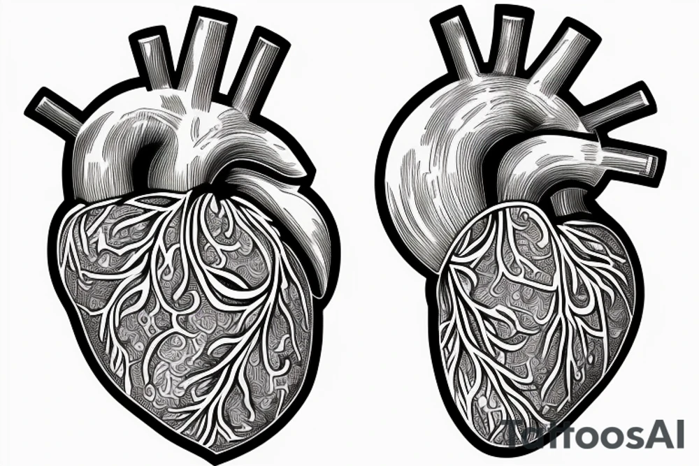 an anatomical heart inside which is a cosmos that exits the heart by the milky way tattoo idea