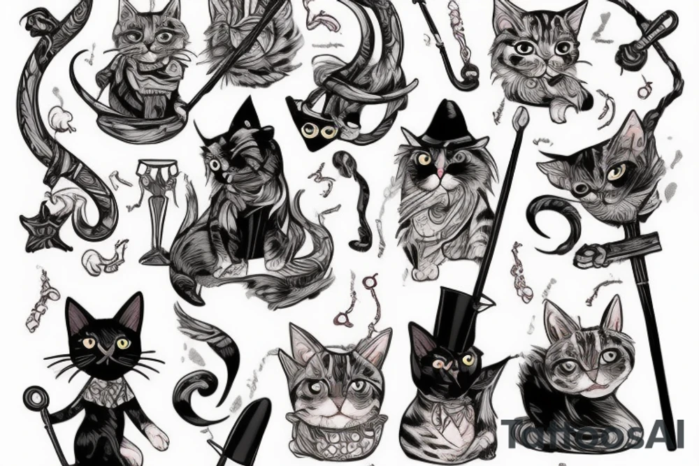 Cat magician, with a magic staff tattoo idea
