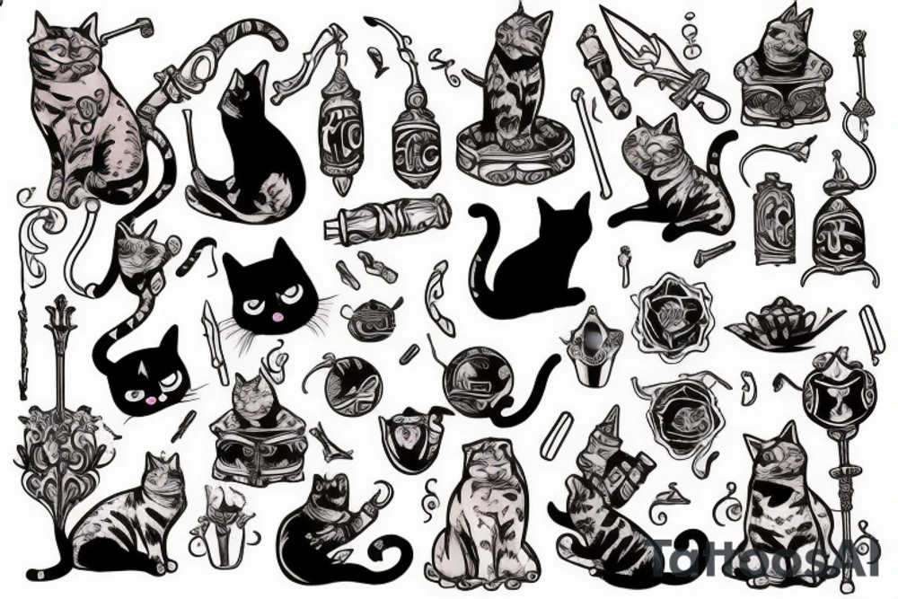Cat magician, with a magic staff tattoo idea
