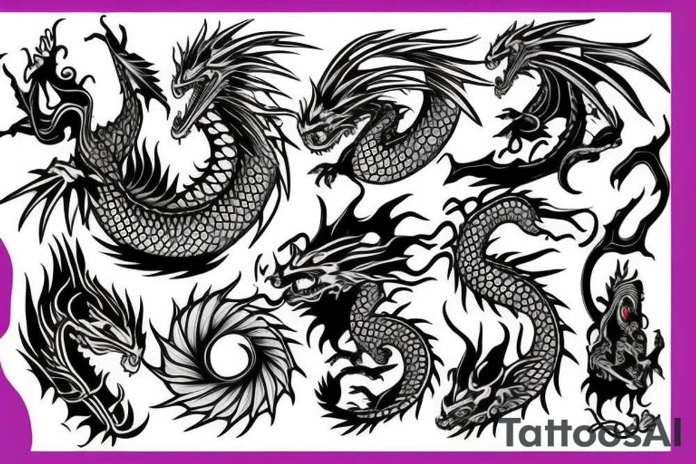 dragon flowers tattoo idea