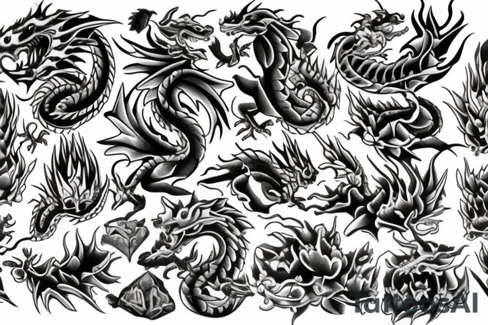 dragon flowers tattoo idea